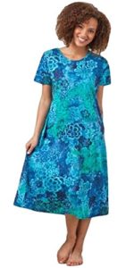 La Cera Women’s Short Sleeve Knit A-line Cotton Dress in Deep Lagoon